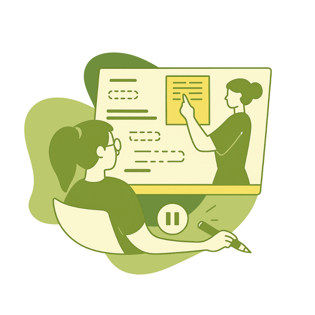 Pictogramme d'une personne suivant un cours en ligne